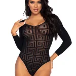 Mosaic Snap Crotch Bodysuit - One Size - Black Teddies & Bodysuits Leg Avenue
