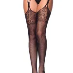 Iris Fishnet With Garter - One Size - Black Hosiery & Garters Leg Avenue