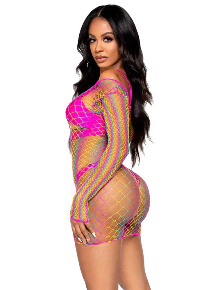 Pretty in Paradise Rainbow Mini Dress - One Size - Rainbow Hosiery & Garters Leg Avenue