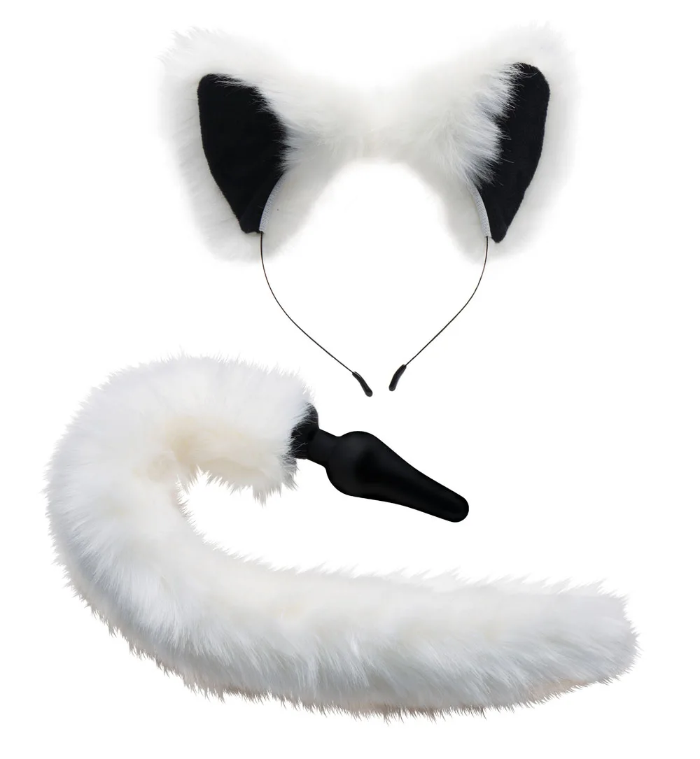 White Fox Tail Anal Plug and Ears Set Anal Play XR Brands