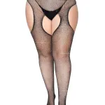 Casey Rhinestone Fishnet Suspender Pantyhose - Queen - Black Hosiery & Garters Leg Avenue