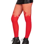 Opaque Flame Tights With Fishnet Top - One Size - Red Hosiery & Garters Leg Avenue