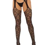 Heart Net Suspender Pantyhose - One Size - Black Hosiery & Garters Leg Avenue