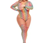 Taste the Rainbow Teddy and Thigh Hi Set - Rainbow Teddies & Bodysuits Pink Lipstick