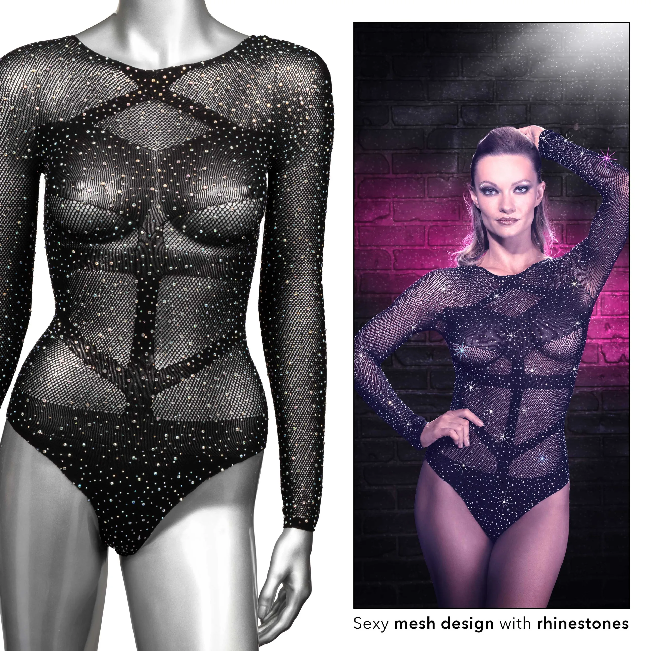 Radiance Long Sleeve Body Suit - One Size - Black Teddies & Bodysuits CalExotics