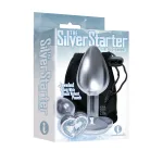 The 9's the Silver Starter Heart Bejeweled Stainless Steel Plug - Diamond Anal Play Icon Brands