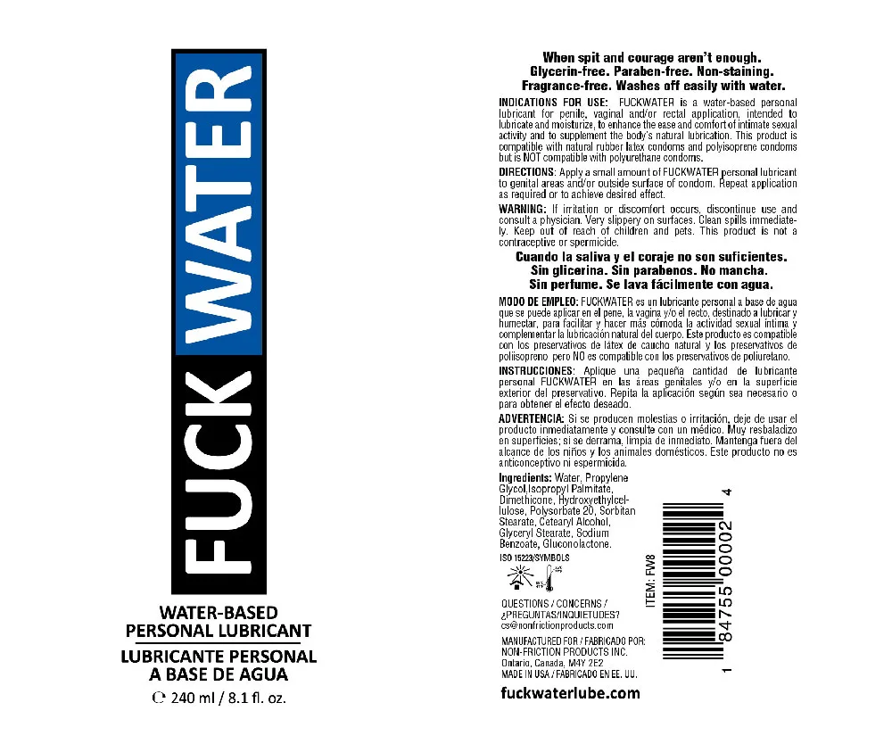 Fuck Water Water-Based Lubricant - 8 Fl. Oz. Lubes & Essentials Fuck Water