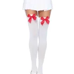 Nylon Over the Knee Socks - White With Red Bow Hosiery & Garters Leg Avenue