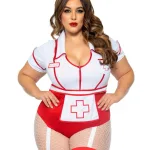 Plus Nurse Feelgood Sexy Costume - 1x/2x - White / Red Costumes Leg Avenue