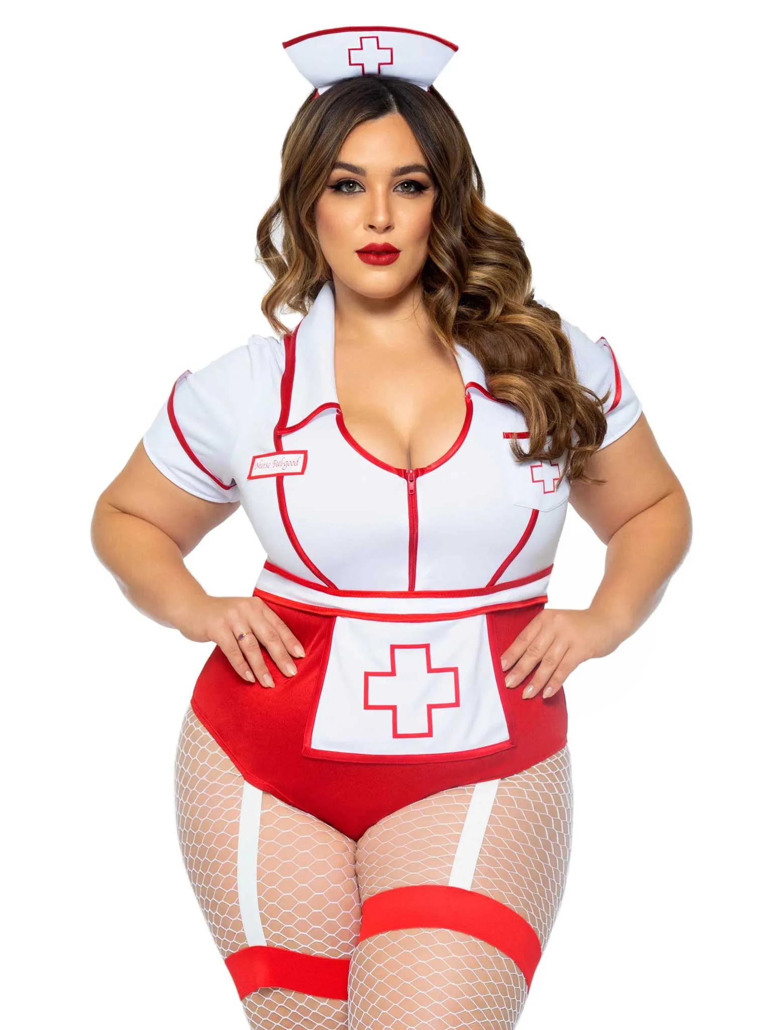 Plus Nurse Feelgood Sexy Costume - 1x/2x - White / Red Costumes Leg Avenue