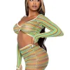 2 Pc Zig Zag Net Crop Top and Mini Dress - One Size - Green Panties & Thongs Leg Avenue