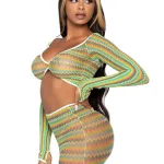 2 Pc Zig Zag Net Crop Top and Mini Dress - One Size - Green Panties & Thongs Leg Avenue