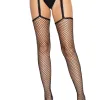 Industrial Net Stockings With Scalloped Trimmed Attached Garter Belt - One Size - Black Hosiery & Garters Leg Avenue