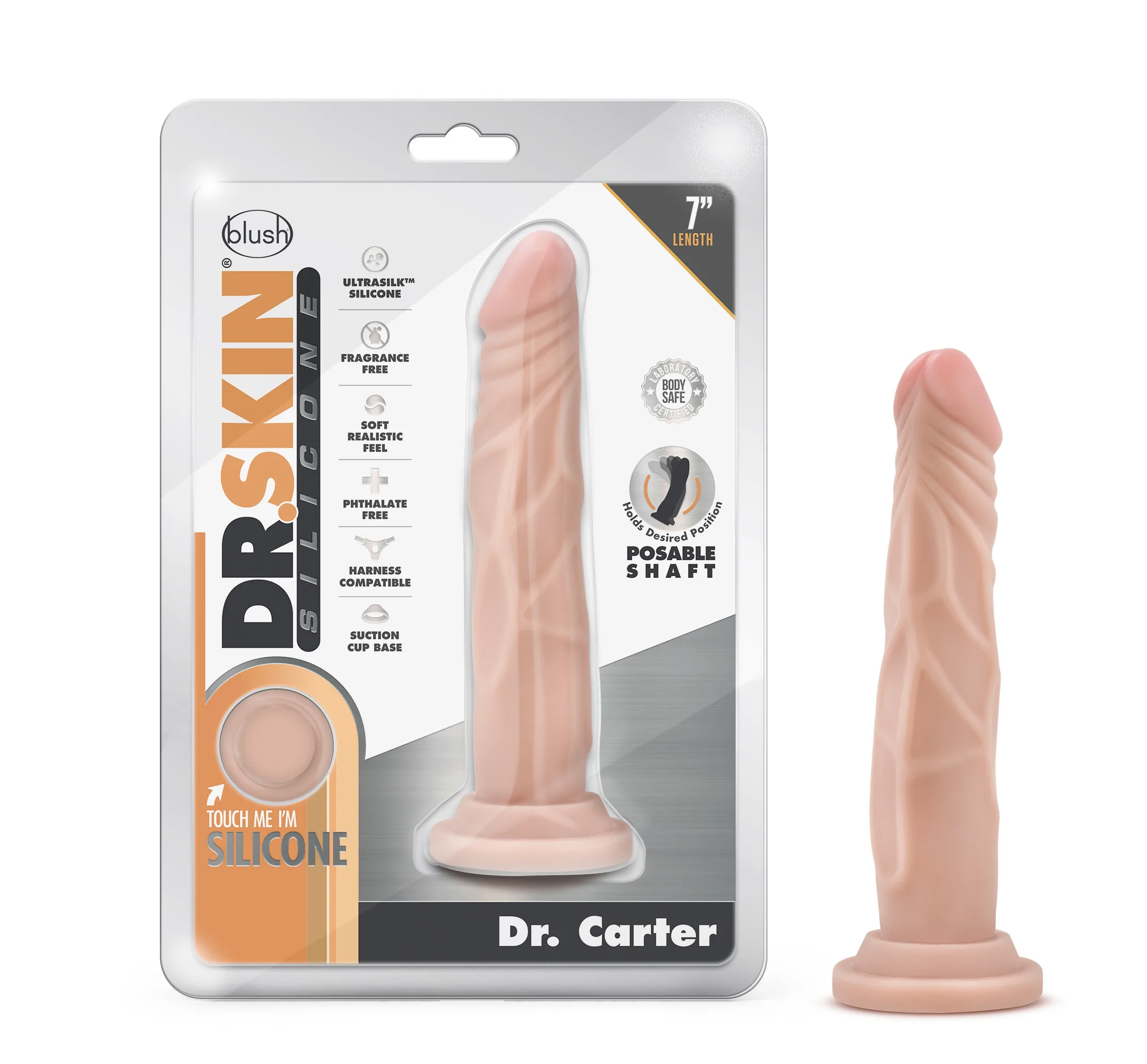 Dr. Skin Silicone - Dr. Carter - 7 Inch Dong With Suction Cup - Vanilla Dildos Blush