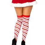 Candy Cane Lurex Striped Socks - Over the Knee - Os - White/red Lingerie Leg Avenue