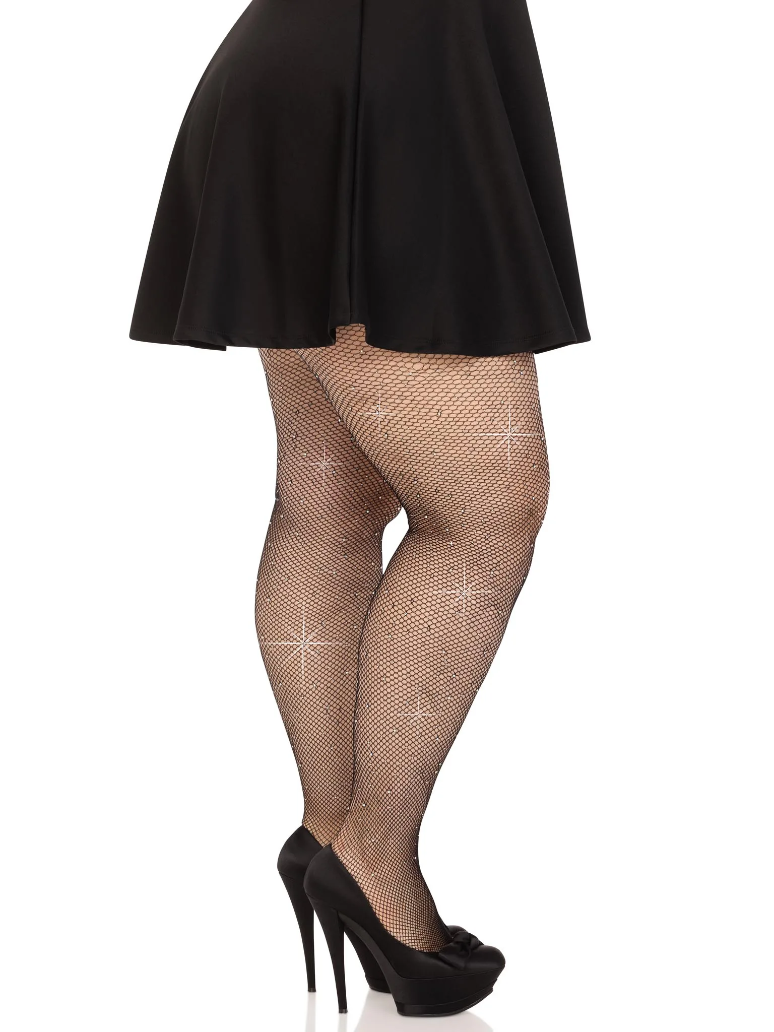 Colby Rhinestone Fishnet Tights - 1x/2x - Black Hosiery & Garters Leg Avenue