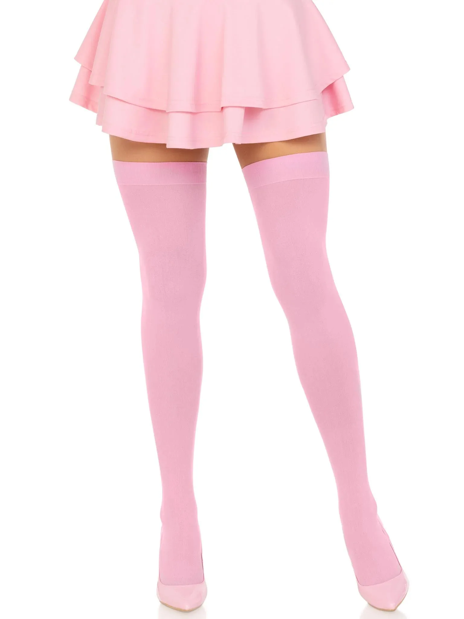 Opaque Nylon Thigh Highs - One Size - Pink Hosiery & Garters Leg Avenue