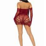 2 Pc Hardcore Net Tube Dress With Gloves - One Size - Burgundy Lingerie Leg Avenue