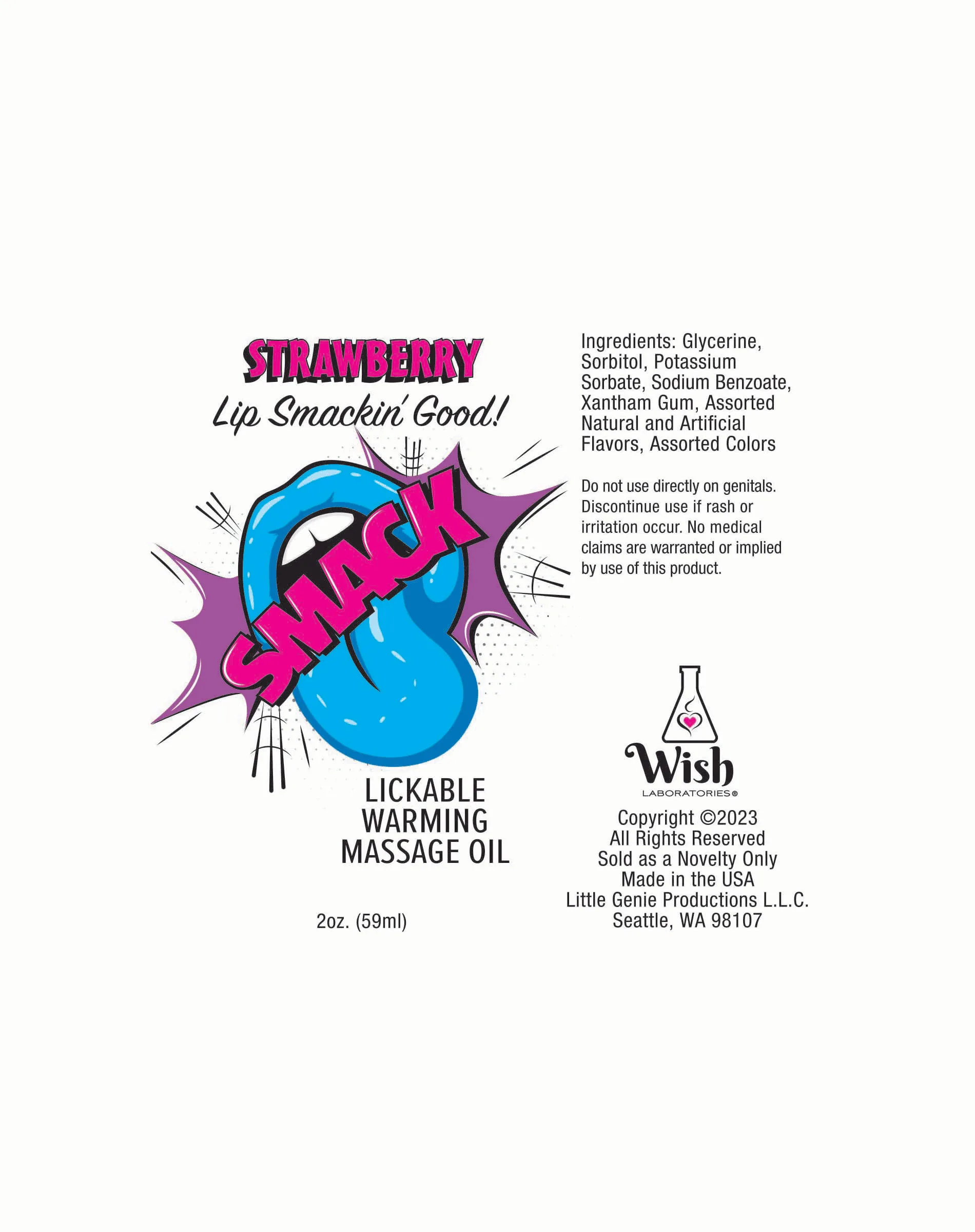Smack Warming and Lickable Massage Oil - Strawberry 2 Oz Lubes & Essentials Little Genie