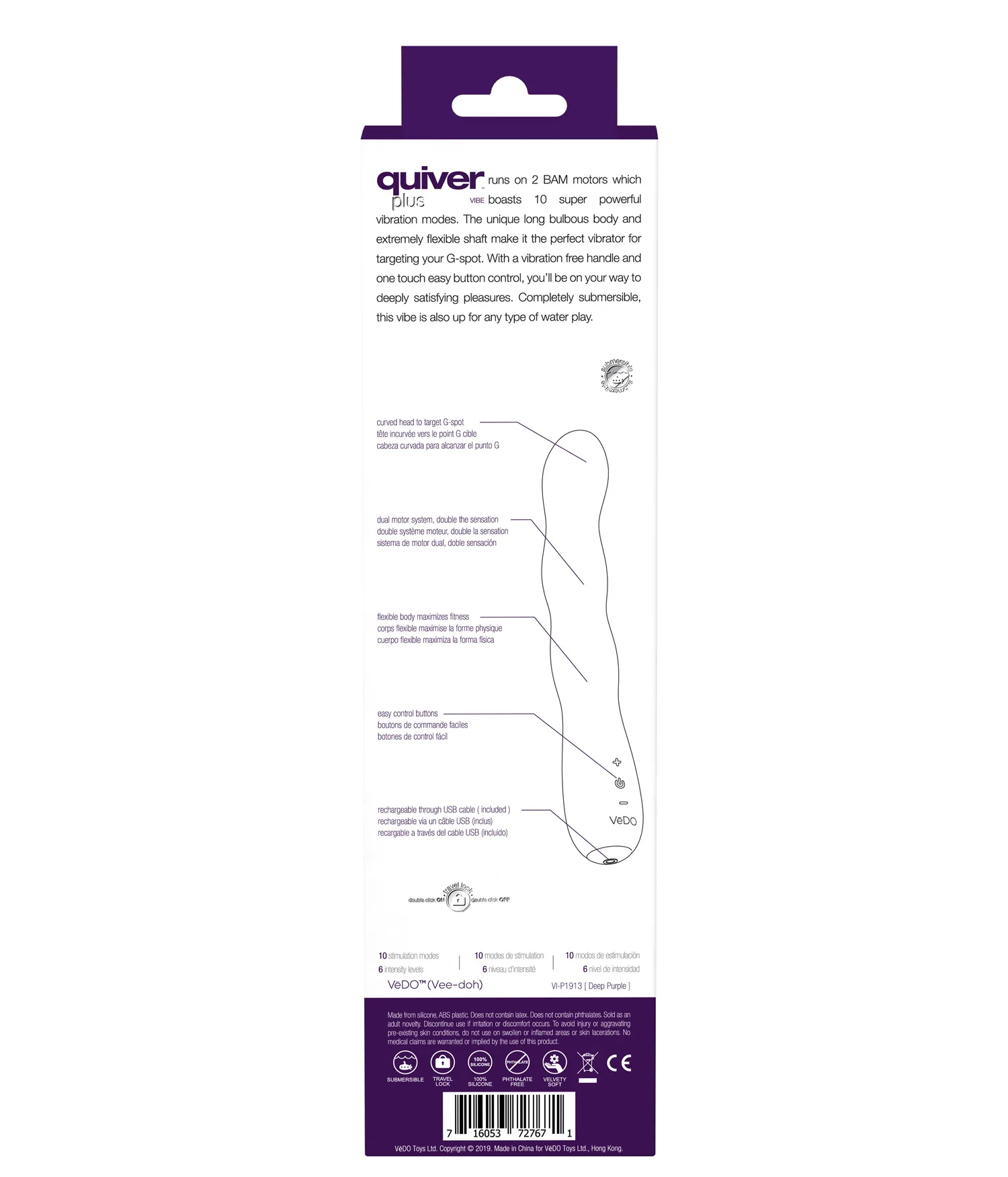 Quiver Plus Rechargeable Vibe - Purple Vibrators VeDO