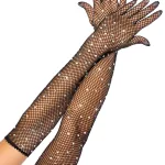 Rhinestone Fishnet Long Gloves - Black Costumes Leg Avenue