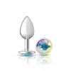 Clear Iridescent Round Gem Silver Metal Plug - Sm Anal Play Viben