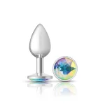 Clear Iridescent Round Gem Silver Metal Plug - Sm Anal Play Viben