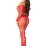 Red 2pc Croptop and Footless Tights - Os Tights - Os Lingerie Leg Avenue
