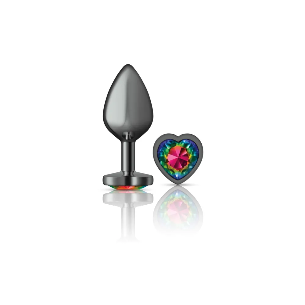 Rainbow Heart Gem Gunmetal Metal Plug - Md Anal Play Viben