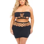 Net Worth 2pc Bandeau Set - Queen - Black Lingerie Sets Pink Lipstick