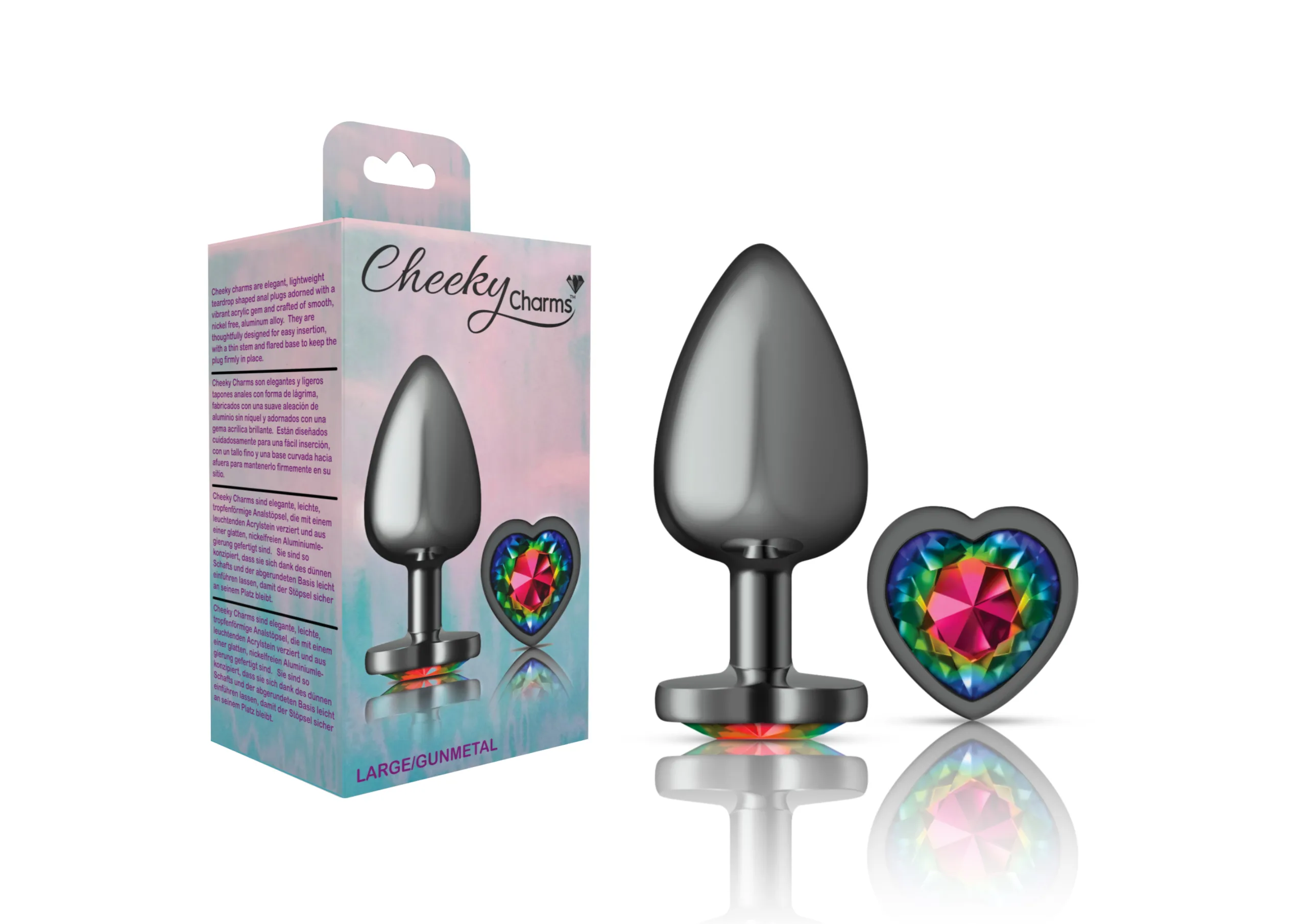 Rainbow Heart Gem Gunmetal Metal Plug - Lg Anal Play Viben