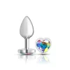 Clear Iridescent Heart Gem Silver Metal Plug - Sm Anal Play Viben