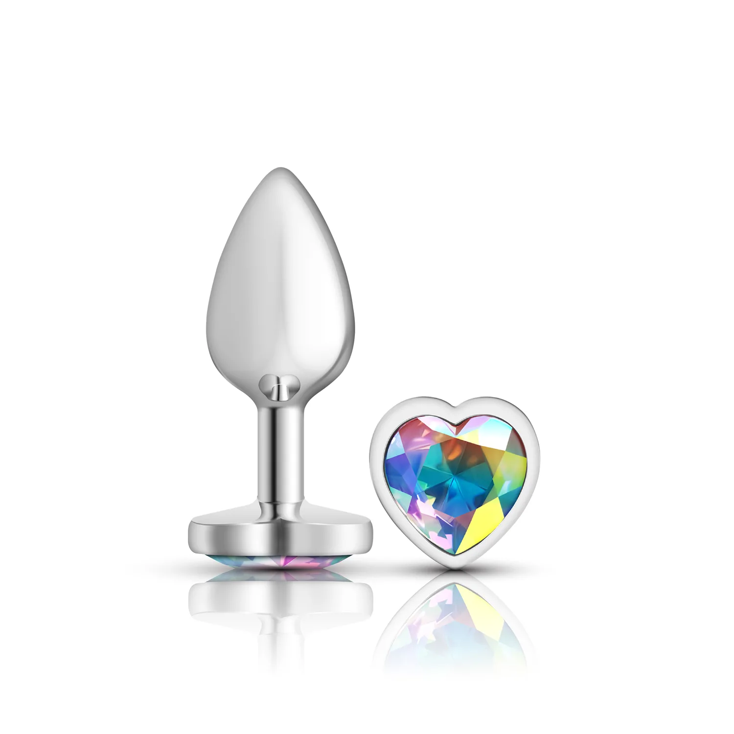 Clear Iridescent Heart Gem Silver Metal Plug - Sm Anal Play Viben