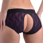 Lace Envy Crotchless Panty Harness - S/ M Black and Purple Panties & Thongs XR Brands