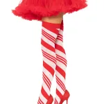 Candy Cane Thigh High - One Size - White/red Hosiery & Garters Leg Avenue