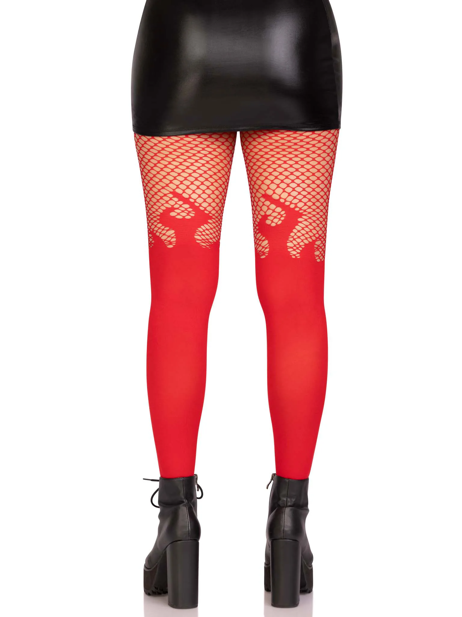 Opaque Flame Tights With Fishnet Top - One Size - Red Hosiery & Garters Leg Avenue