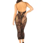 Seamless Rhinestone Lace and Net Body Con Dress - Os - Black Hosiery & Garters Leg Avenue
