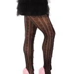 Sweetheart Striped Net Tights With Keyhole and Mini Bow Detail - One Size - Black Hosiery & Garters Leg Avenue