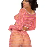 2 Pc Zig Zag Net Crop Top and Mini Dress - One Size - Pink Panties & Thongs Leg Avenue