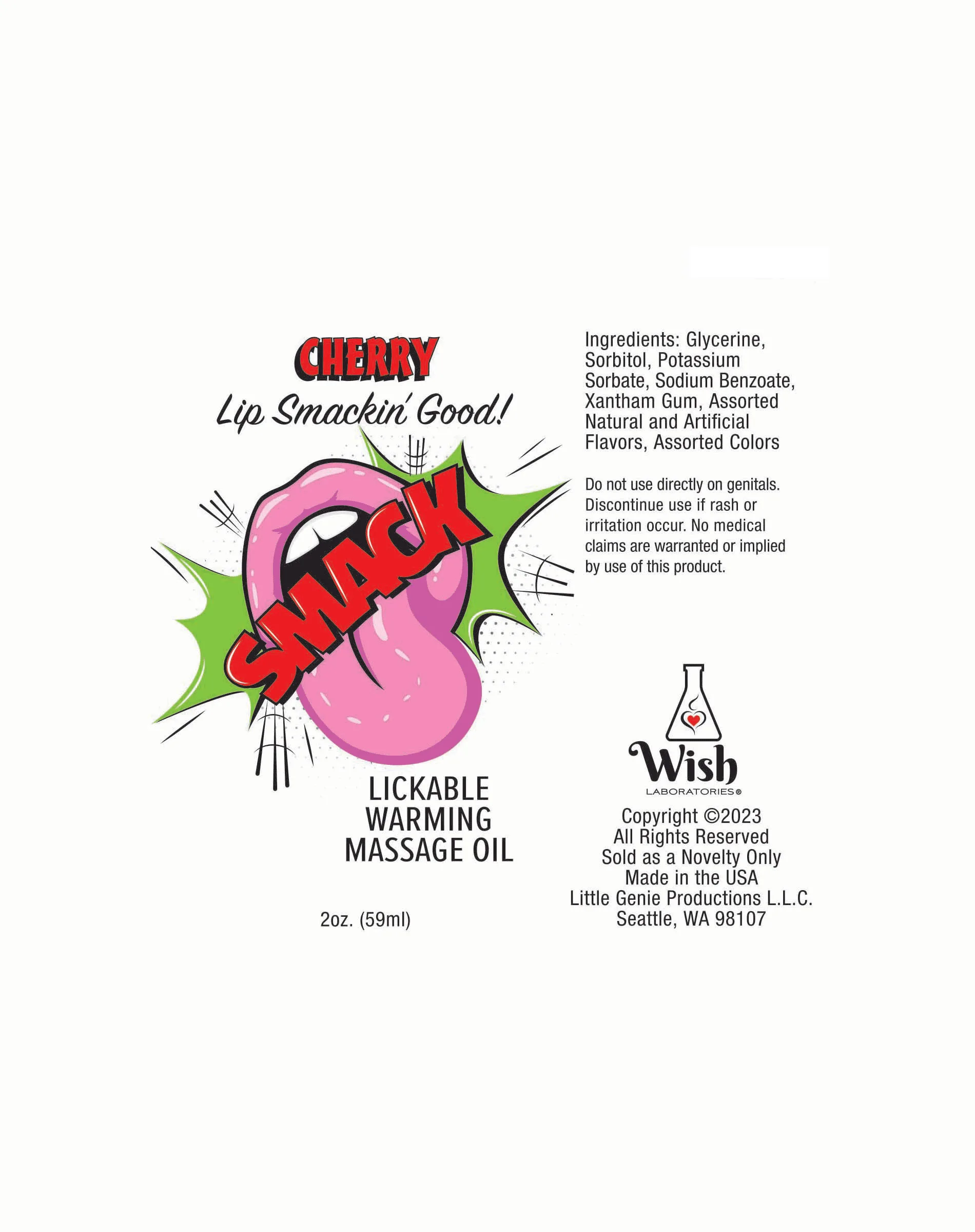 Smack Warming and Lickable Massage Oil - Cherry 2 Oz Lubes & Essentials Little Genie