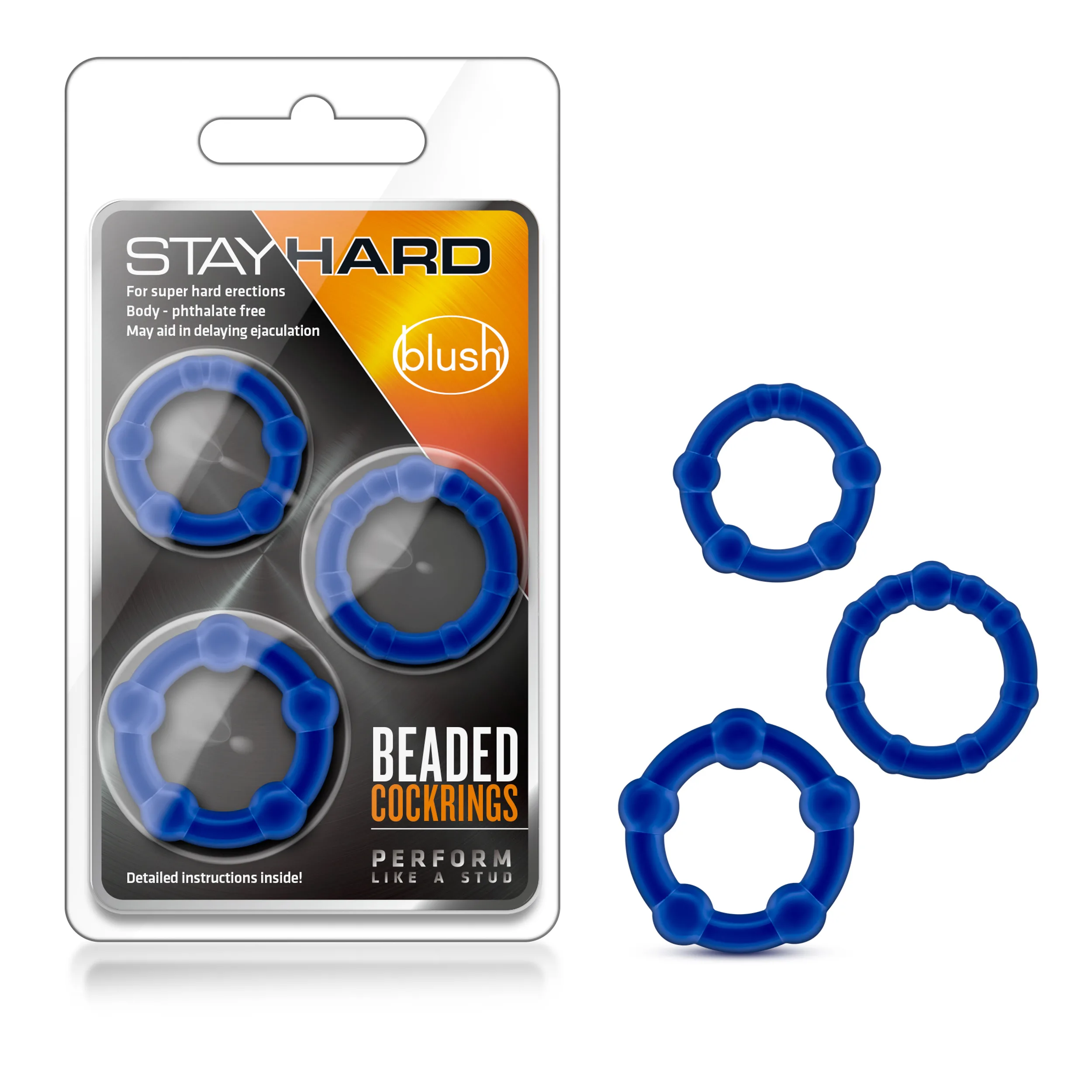 Stay Hard - Beaded Cock Rings - 3 Pack - Blue Enhancers Blush