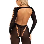 Opaque Cut Out Footless Bodystocking - One Size - Black Teddies & Bodysuits Leg Avenue