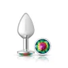 Rainbow Round Gem Silver Metal Plug - Md Anal Play Viben