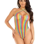 Rainbow Stripe Cross-Over Bodysuit - One Size - Multicolor Teddies & Bodysuits Leg Avenue
