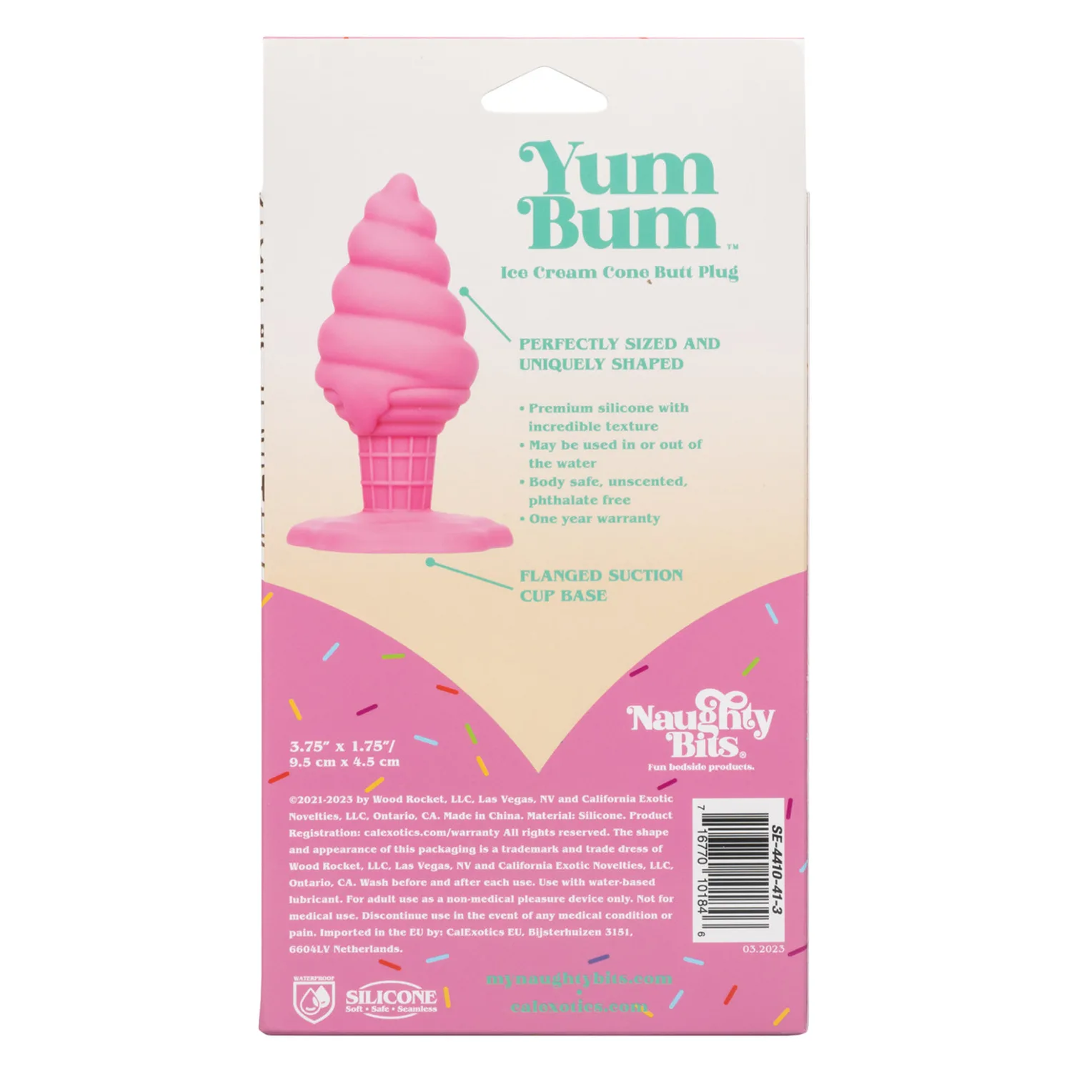 Naughty Bits Yum Bum Ice Cream Cone Butt Plug - Pink Anal Play CalExotics