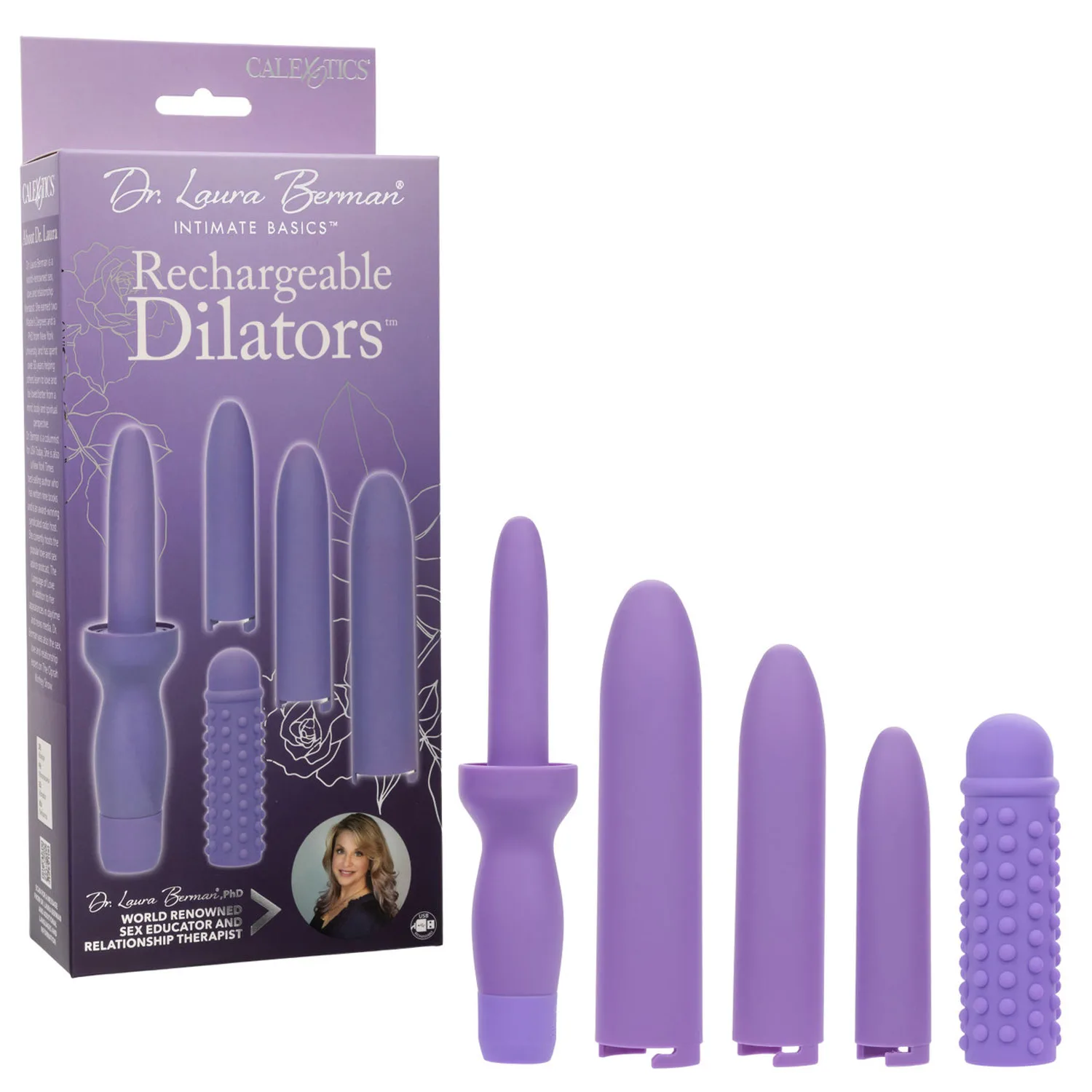 Dr. Laura Berman Rechargeable Dilators Set of 4 Locking Sizes Plus Sleeve - Purple Festival & Rave CalExotics