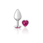Bright Pink Heart Gem Silver Metal Plug - Md Anal Play Viben