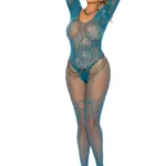 Elegant Moments - Fishnet and lace long sleeve bodystocking - Jade - Queen