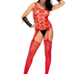 Elegant Moments - Heart net suspender bodystocking - Red - One Size