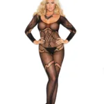 Elegant Moments - Long sleeve crochet bodystocking - Black - Queen Size